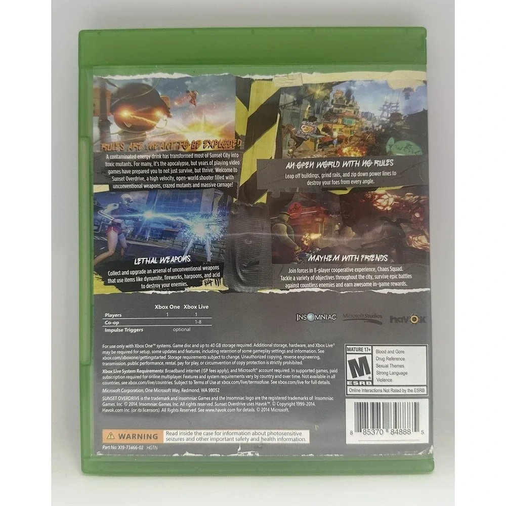 Sunset Overdrive Microsoft Xbox One, 2014, Excellent Disc, Works